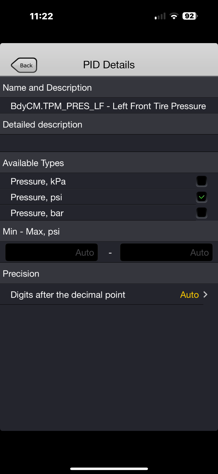 Forscan TPMS data